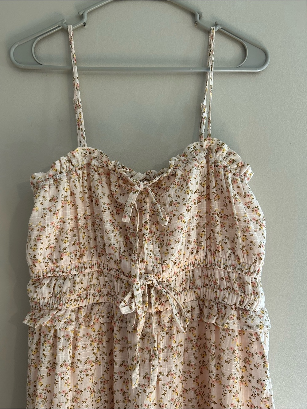 Celebrity Pink Cream Dress with Pink & Green Floral Print